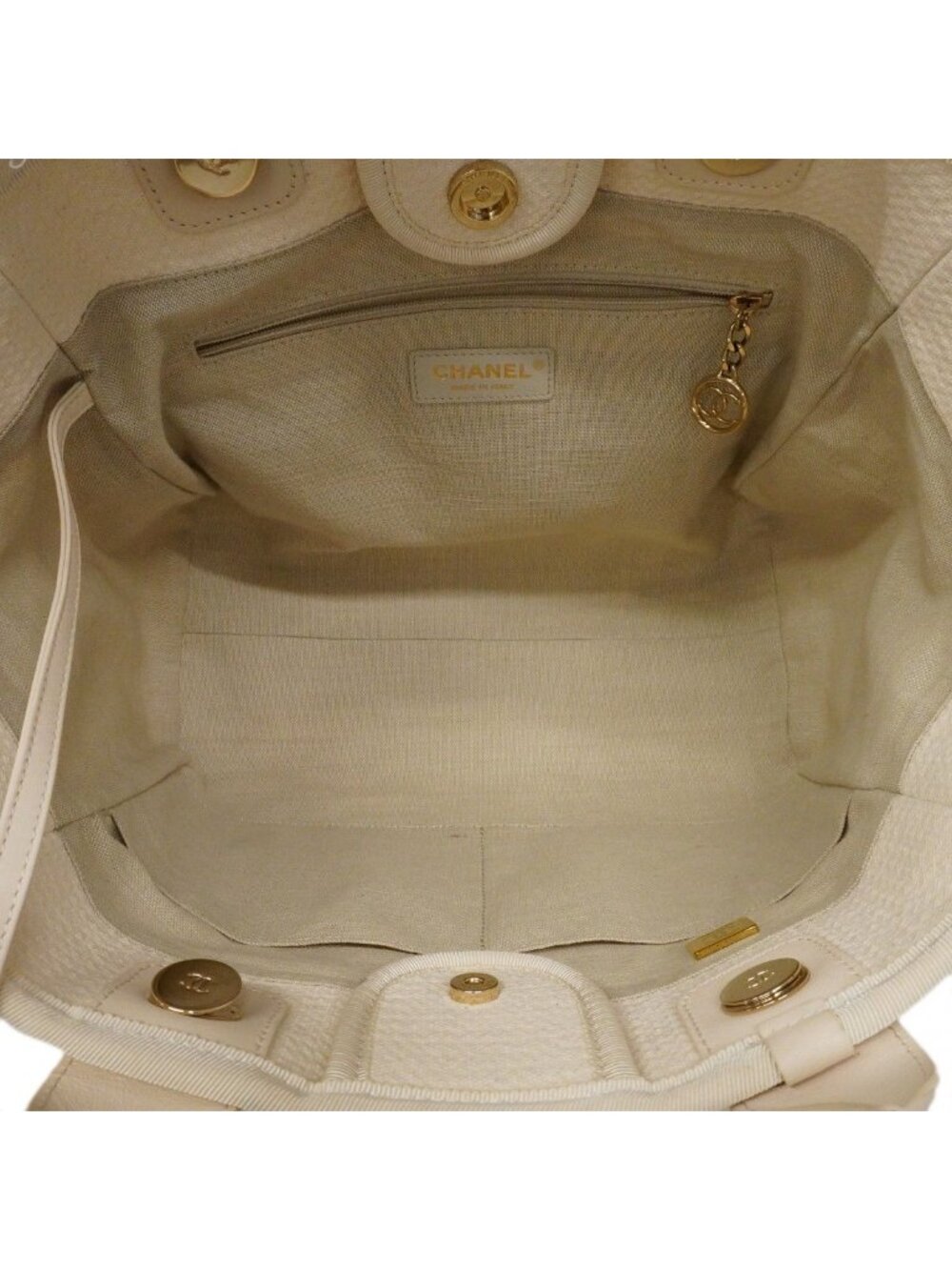 Chanel Handbag Deauville Canvas White Champagne Gold 2-Way - Picture 4 of 10